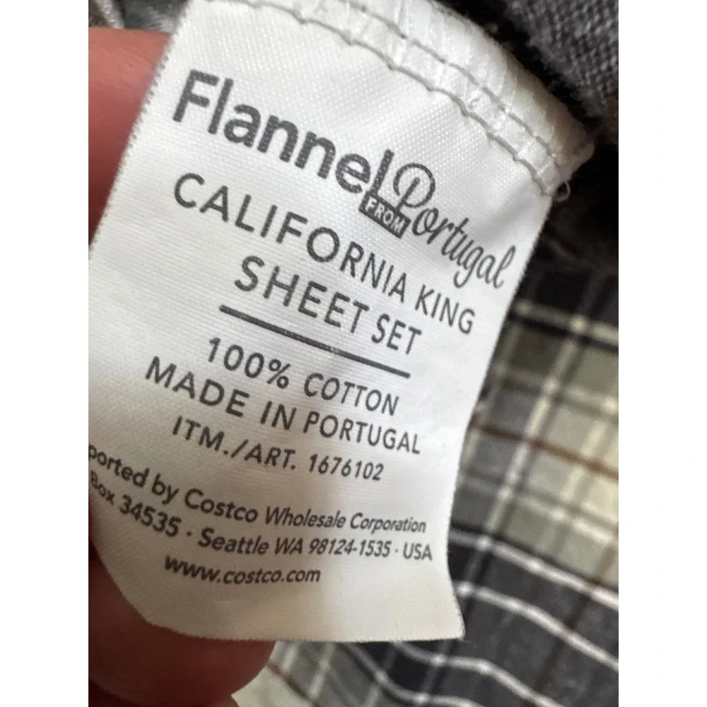 Flannel from Portugal California King Pillowcase Set 100 Cotton Grey Plaid 2pc